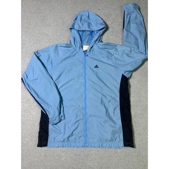 adidas Other - Adidas Light Blue & Navy Full Zip Hooded Windbreaker Jacket - Size XL